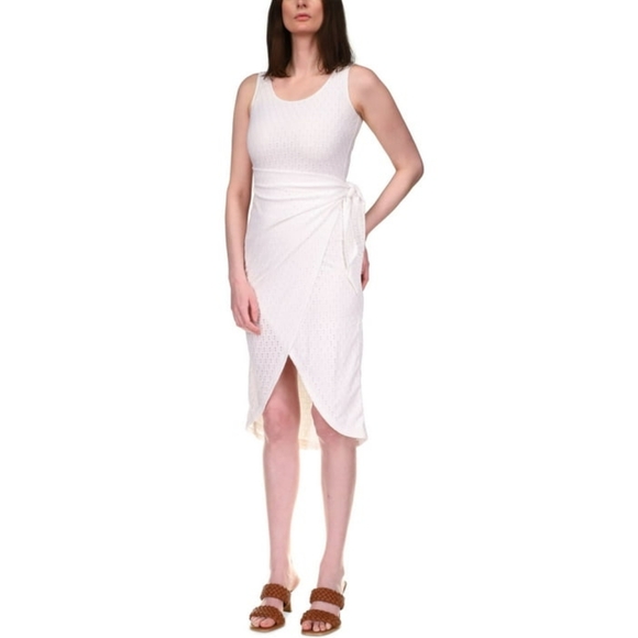 MICHAEL KORS Womens White Eyelet Tie Pullover Styling Sleeveless Scoop Neck Knee - Picture 1 of 9